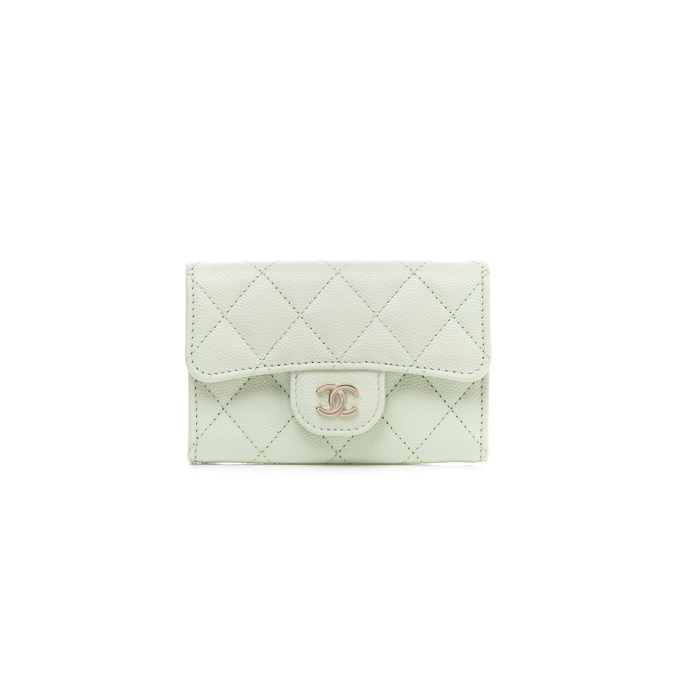CHANEL CAVIAR QUILTED FLAP CARD HOLDER WALLET LIGHT GREEN AP0214 (11.3*7.5*2.5cm)